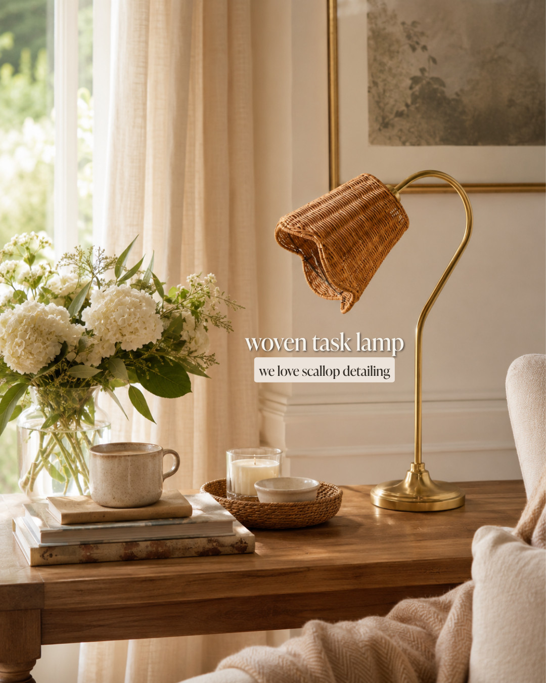The Lucinda task lamp from Magnolia with the woven shade is the second half of our Nancy Meyers lighting formula (ceramic lamp + woven lamp = golden hour always). That shade casts the coziest, warmest glow. Your living room will never look the same. 🤍 

 #LTKHome