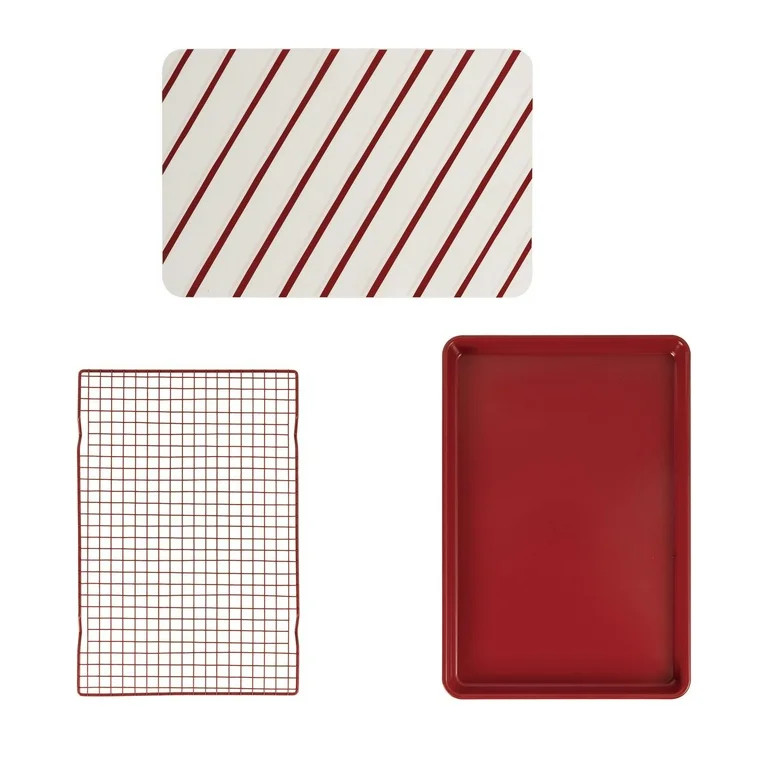 Holiday Time 3-Piece Metal Baking Set, Cookie Sheet with Silicone Baking Mat and Cooling Rack, Re... | Walmart (US)