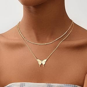MEVECCO Gold Dainty Initial Necklace 18K Gold Plated Butterfly Pendant Name Necklaces Delicate Ev... | Amazon (US)