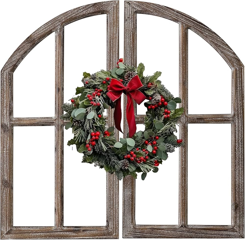 Sintosin Farmhouse Window Frame Wall Decor 30 Inch, Set of 2 Washed White and Burning Finish Wood... | Amazon (US)