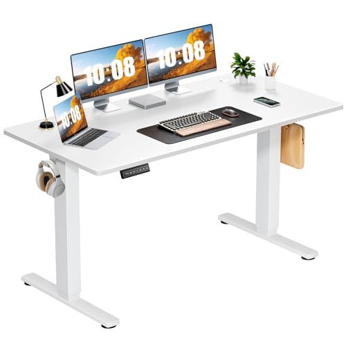 Sweetcrispy Electric Standing Desk Adjustable Height, 55x24 Inch Sit Stand Up Home Office Desks Computer Workstation PC Work Table with 3 Memory Preset Splice Wood Board Metal Frame, White | Amazon (US)