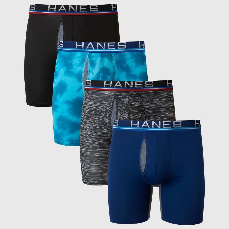 Hanes Premium Men's Xtemp Total Support Pouch 3+1 Long Leg Boxer Briefs - Blue/Gray/Black | Target