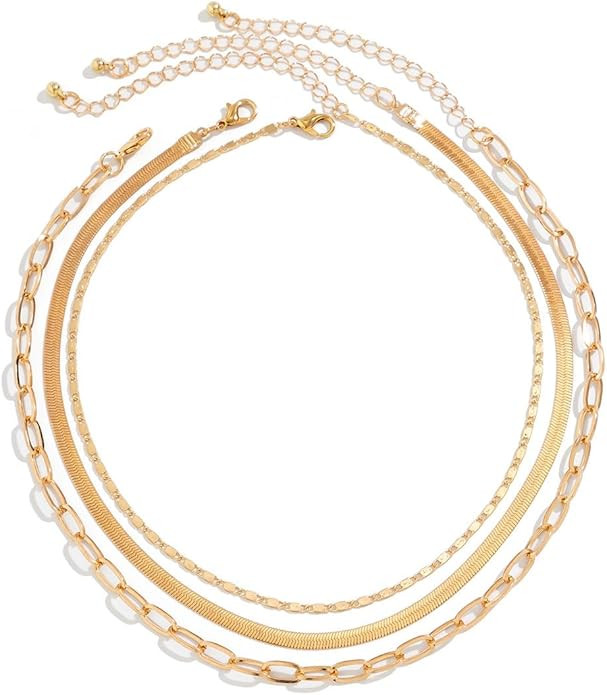 4pcs Layered Gold Necklaces Stack for Women,Chunky Gold Necklace Herringbone Paperclip Chain Neck... | Amazon (US)