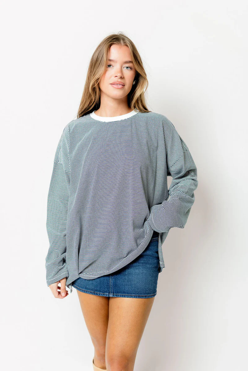 Camden Oversized Striped Top in Navy/White | Worth Collective