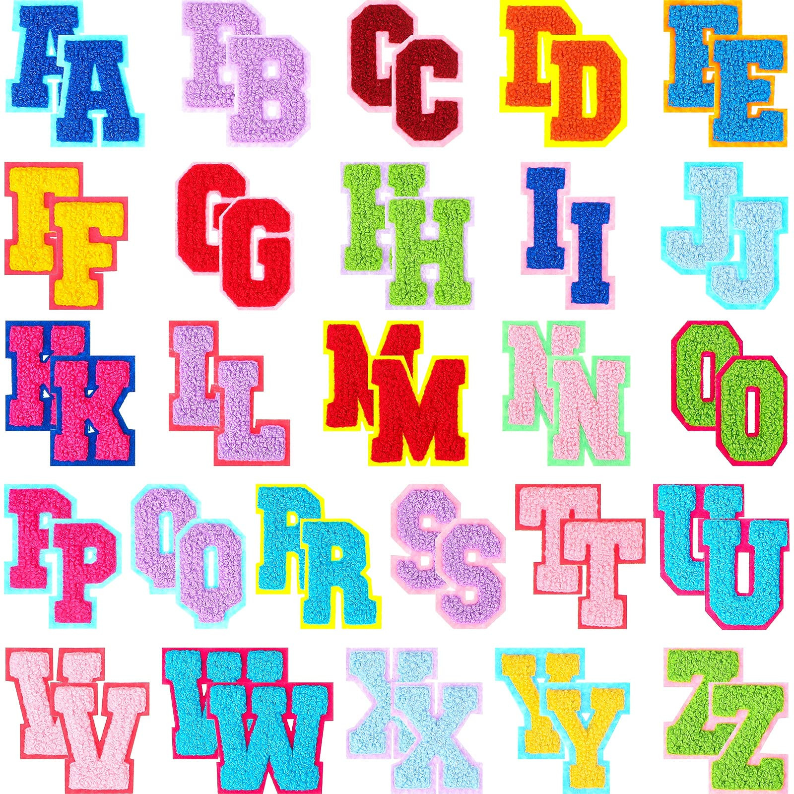 CHENGU 52 Pieces Chenille Letter Patches A-Z Alphabet Iron on Patches Bulk Gold Glitter Border Re... | Amazon (US)