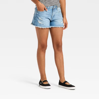 Girls' Mid-Rise Cutoff Denim Shorts - art class™  Light Blue Wash L | Target