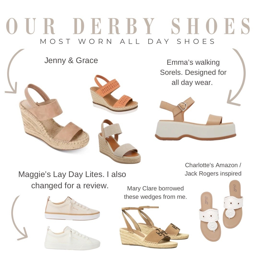 The comfortable all day wedges and sneakers we wore to the Kentucky Derby. 

Note Grace and I are both wearing the Kenneth Cole shoes. Many brands copied that same style because they were so popular. These were discontinued years ago but you can find a few pairs that I linked. These Sorels are an amazing pair of wedges designed for walking.

#LTKdayinmylife #LTKootd