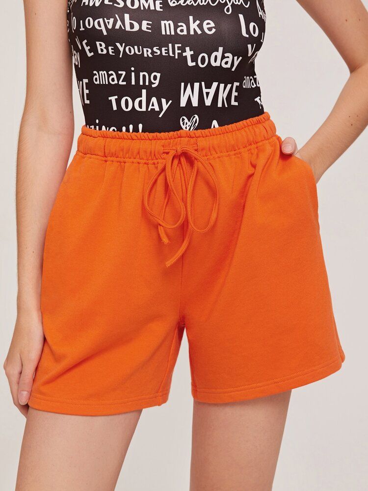 SHEIN Neon Orange Drawstring Waist Shorts | SHEIN