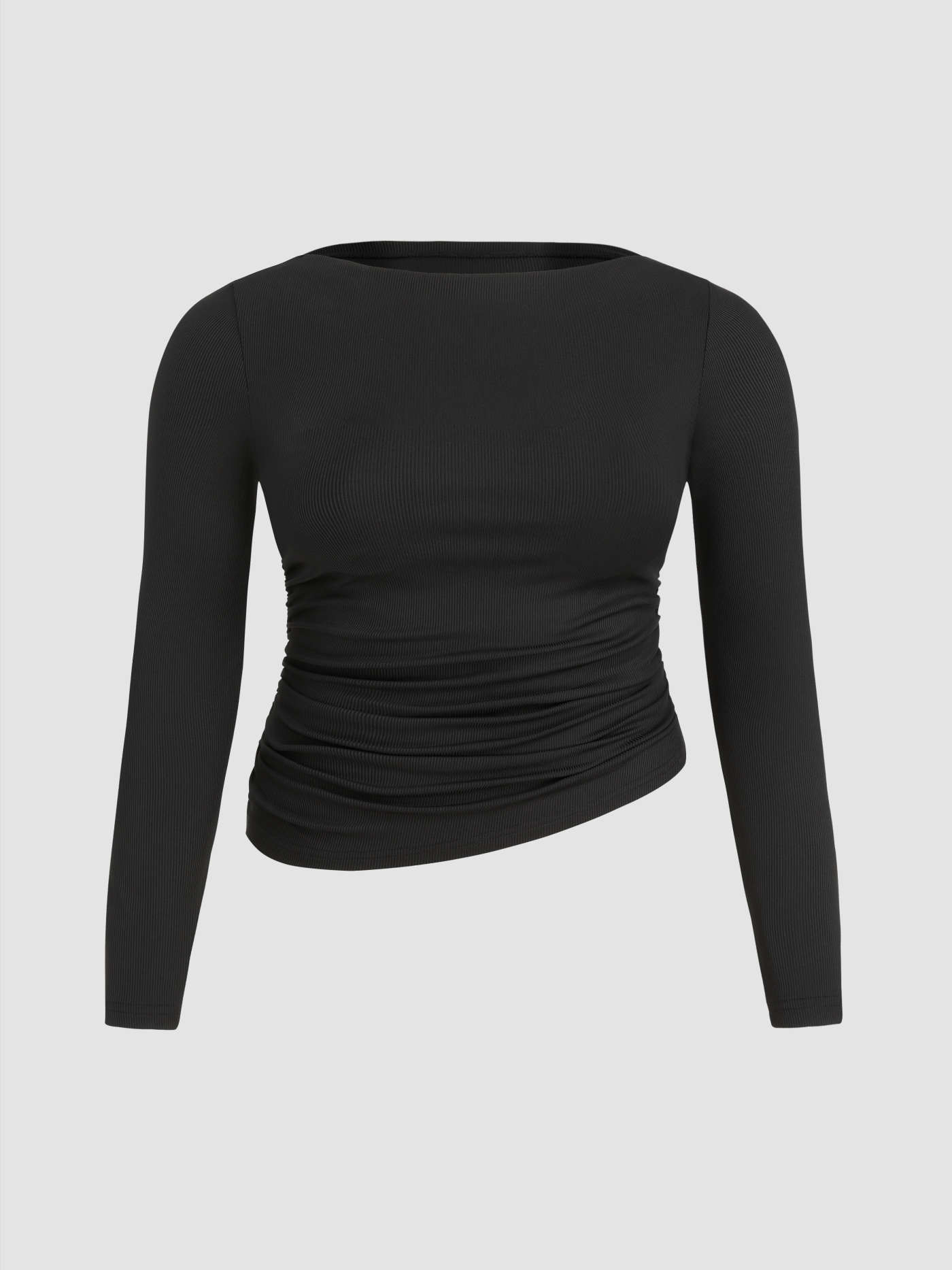 Asymmetrical Neck Ruched Long Sleeve Tee Curve & Plus | Cider