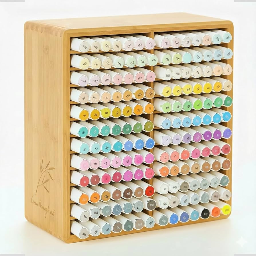 Marker Organizer for 168 Markers,Bamboo Wooden Desk Storage Organizer Rack,Markers Pens Pencils A... | Amazon (US)