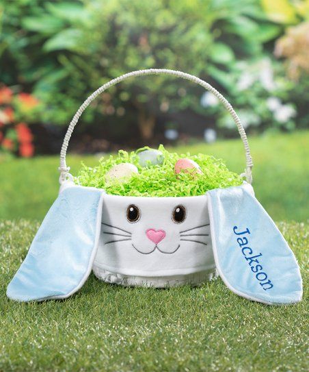 Blue Collapsible Handle Personalized Bunny Basket & Liner | Zulily