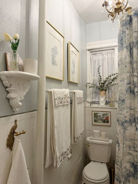 Bathroom decor & accessories 

ft. Pieces from Erin Gates X Kassatex collection- marble trash bin, tissue holder, soap dispenser, bath towels. 

Shower curtain, towel hook, wall shelf, faux tulips 

#LTKHome