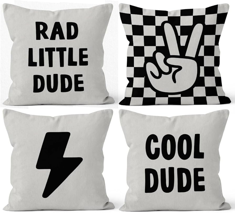 HIWX Rad Little Cool Dude Preppy Black Checkered Peace Sign Lightning Decorative Pillowcase Throw... | Amazon (US)