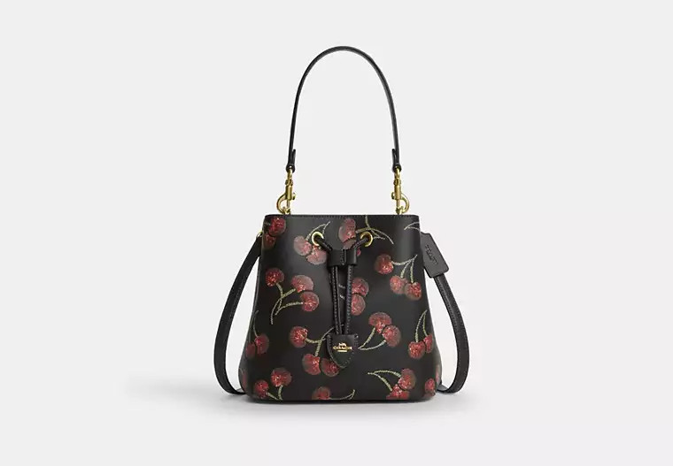 Coach Outlet Rowan Bucket Bag With Cherry Print - Black, Size: Medium | Coach Outlet US