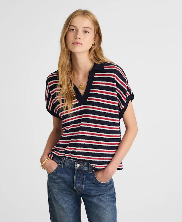 Relaxed V-Neck Polo Shirt in Stripe | Madewell