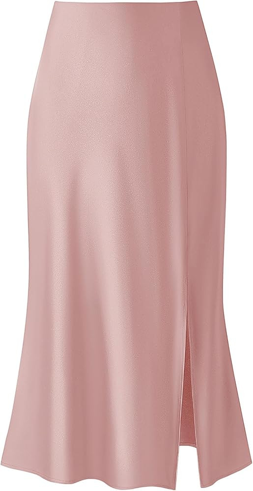 Keasmto Leopard Print Skirt for Women Cheetah High Waist Silk Satin Elasticized Skirts | Amazon (US)