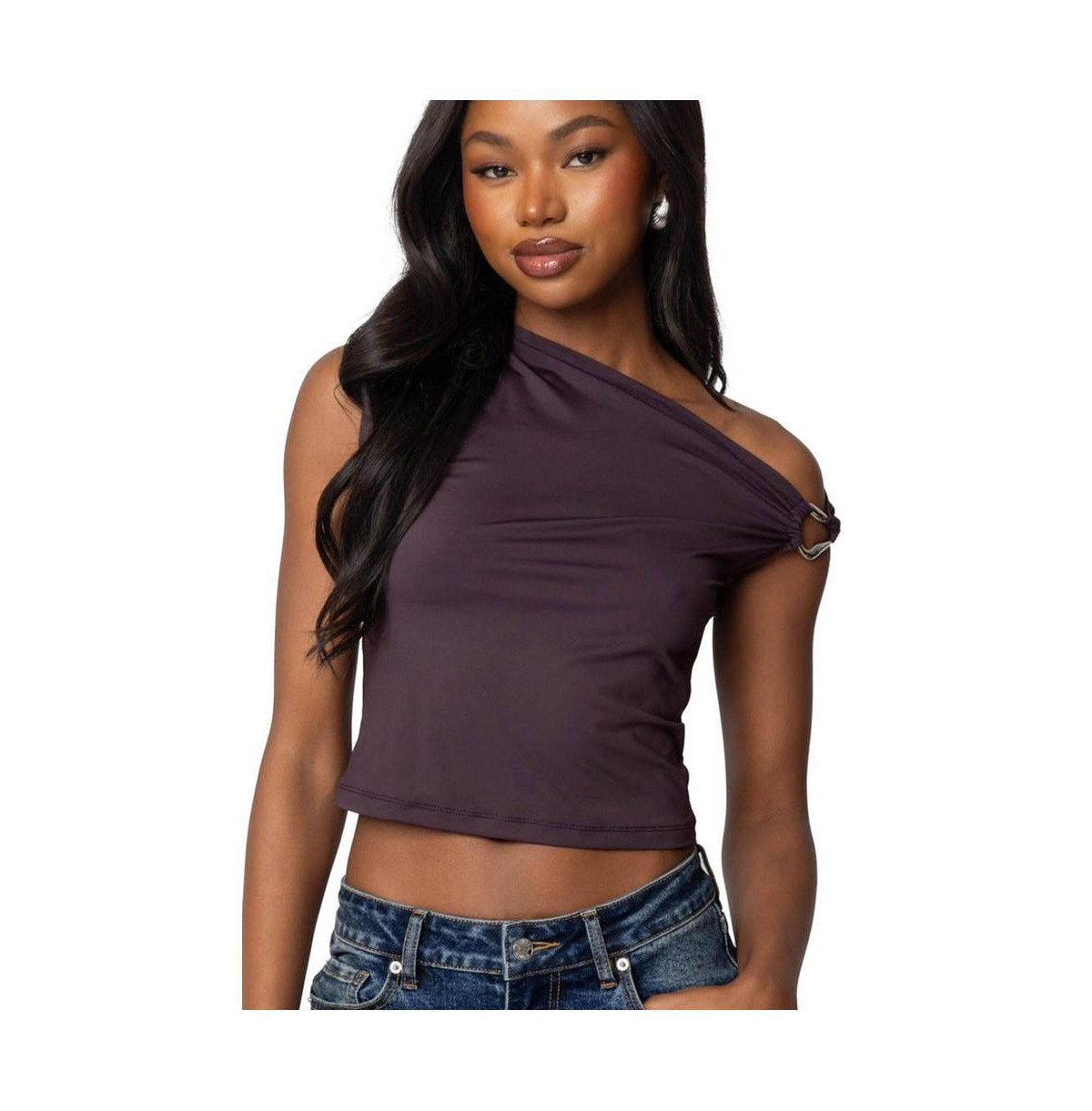 Edikted Womens Abstract Metal Ring Asymmetric Top - Purple | Macy's