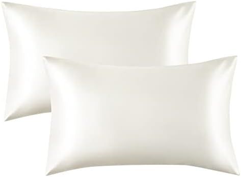 Bedsure Satin Pillowcases Standard Set of 2 - Ivory Silk Pillow Cases for Hair and Skin 20x26 inches | Amazon (US)