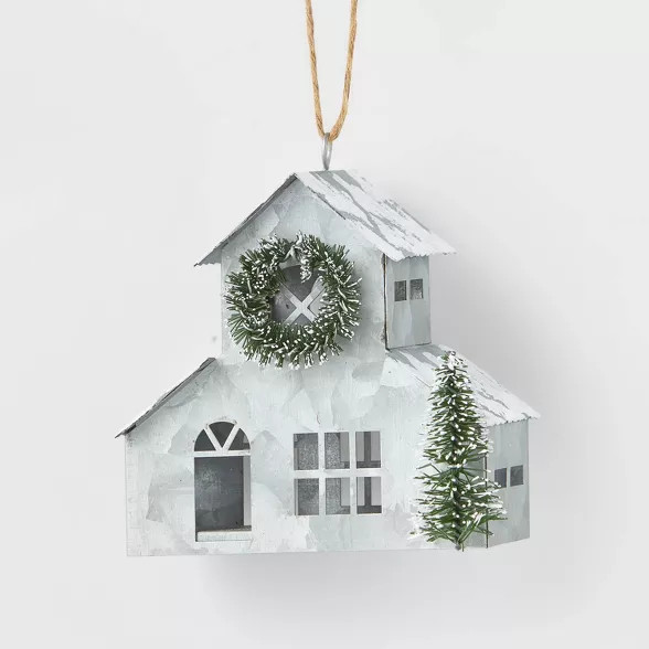 Metal Galvanized House with Steeple and Wreath Christmas Tree Ornament - Wondershop™ | Target