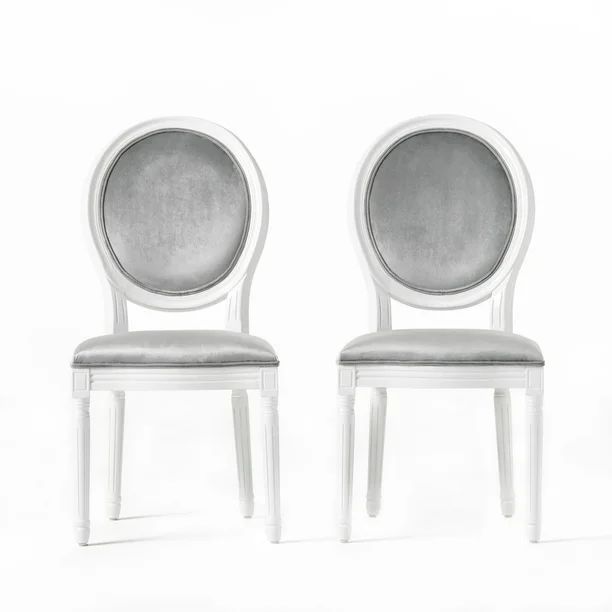 Phinnaeus Contemporary Velvet Dining Chairs (Set of 2), Light Gray and Gloss White - Walmart.com | Walmart (US)