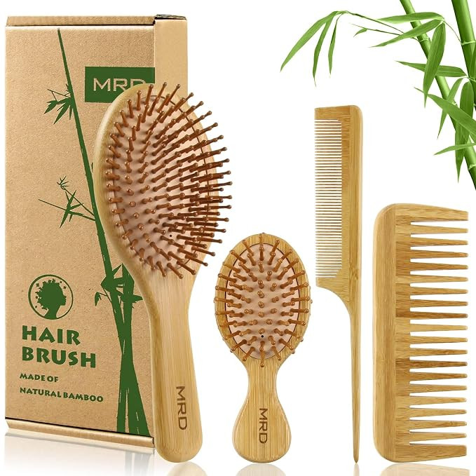 MRD Hair Brush Set, Natural Bamboo Comb Paddle Detangling Hairbrush, Wide-tooth and tail comb No ... | Amazon (US)