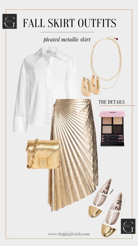 Fall outfit idea, metallic skirt 

#LTKover40 #LTKshoecrush #LTKitbag