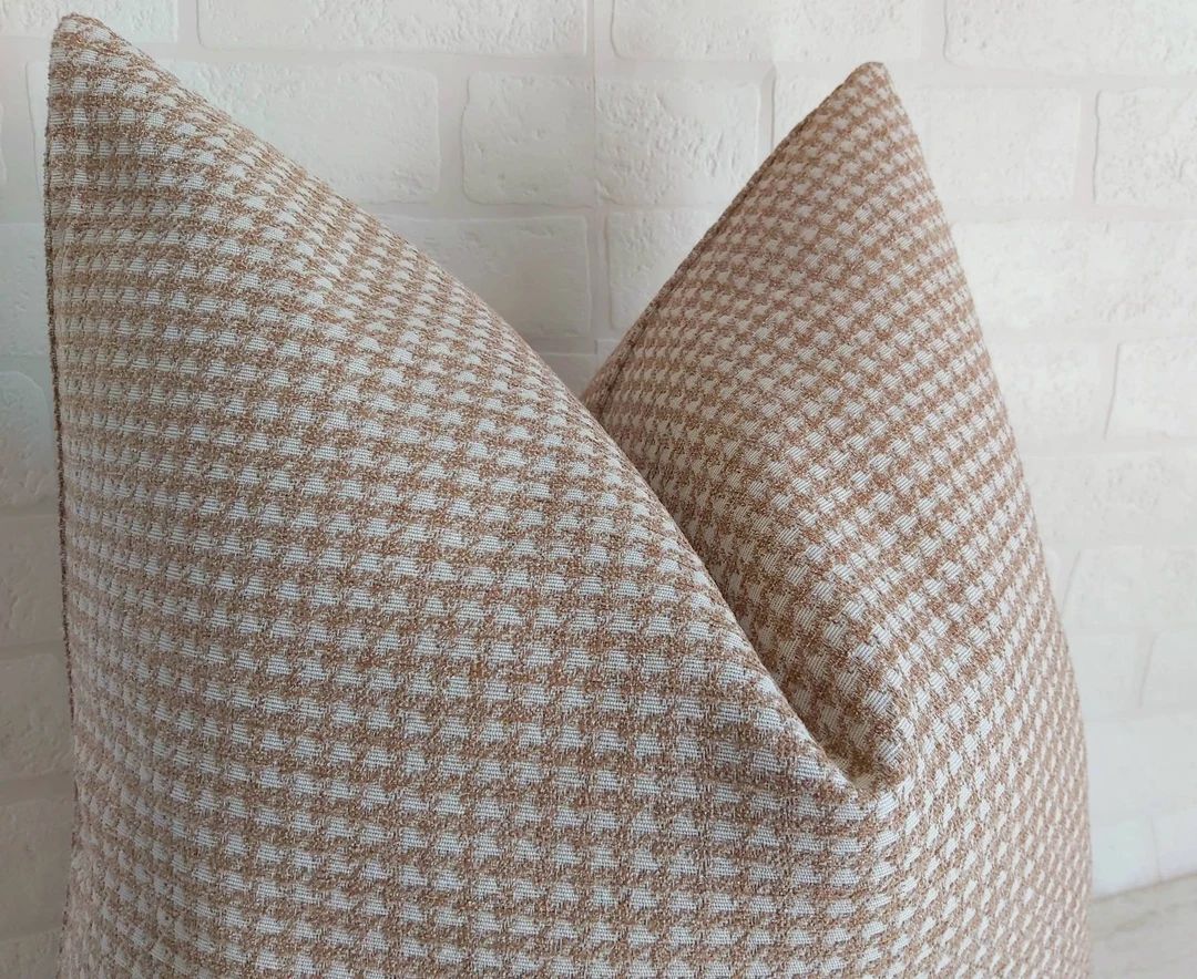 Beige Houndstooth Pillow Cover Modern Geometric Pillow Beige Woven Pillow Midcentury Pillow Cover... | Etsy (US)