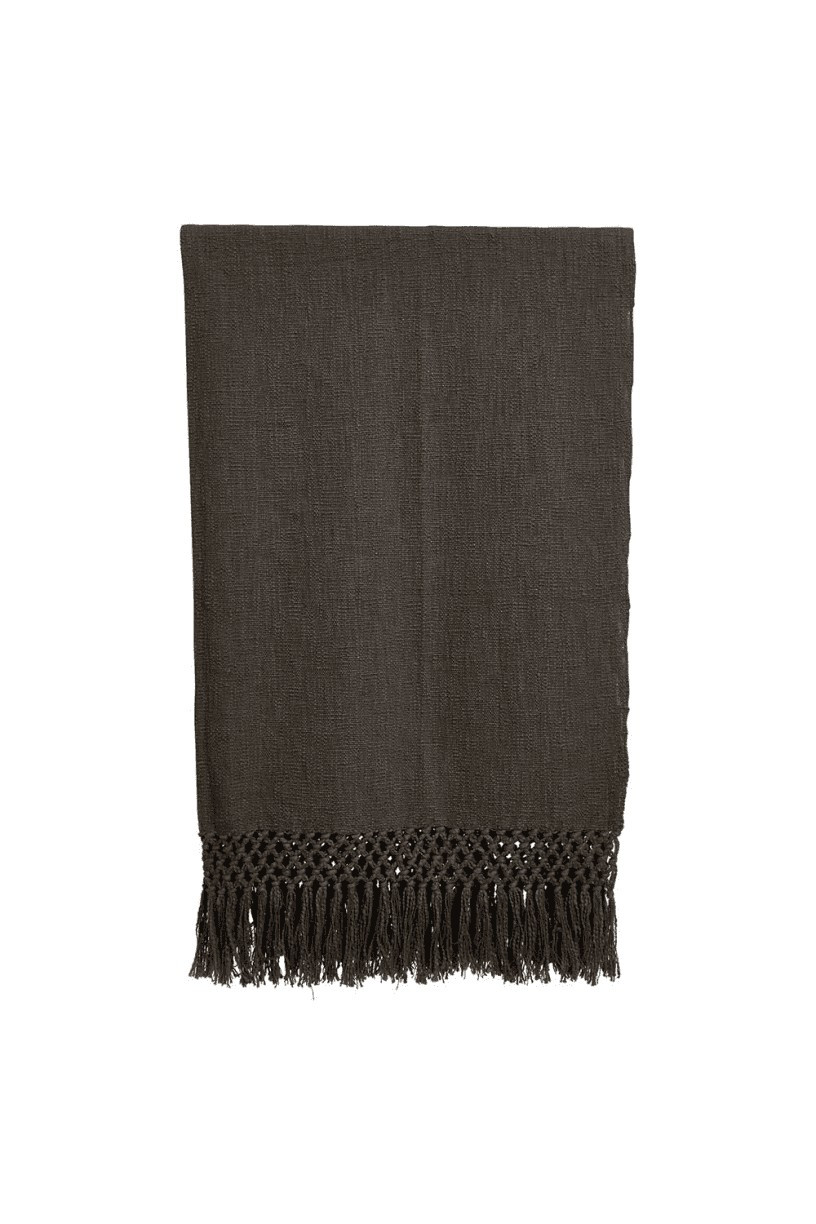 Orlando Woven Cotton Throw w/ Crochet & Fringe - Black | THELIFESTYLEDCO