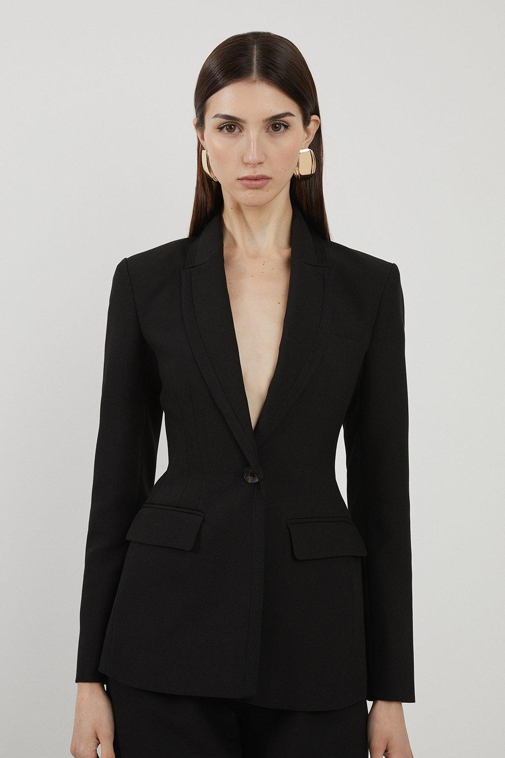 Petite Clean Tailored Grosgrain Tipped Single Breasted Blazer | Karen Millen | Karen Millen US