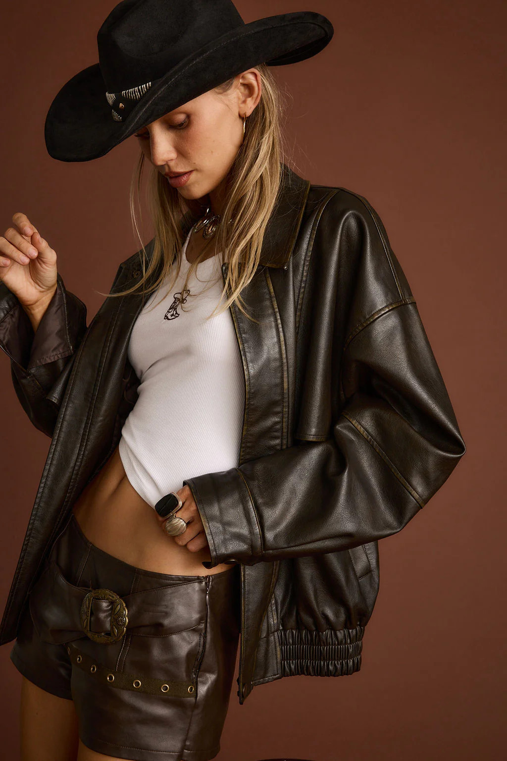 London Calling Brown Oversized Faux Leather Jacket | 12th Tribe