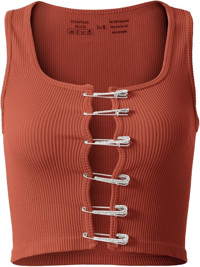 Women Going Out Crop Top Sexy Square Neck Cropped Tank Top Trendy Cut Out Sleeveless Ribbed Tops ... | Amazon (US)