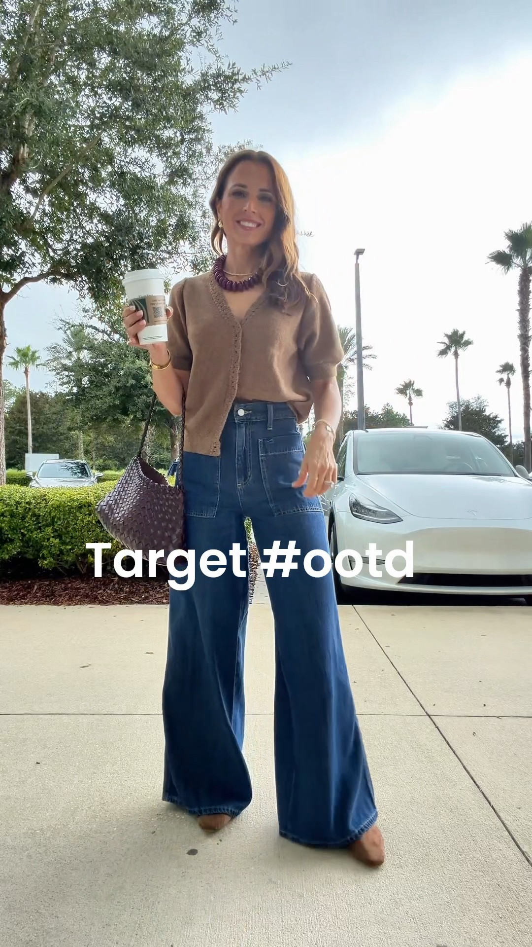 Elevated casual outfit. Everyday outfit. Fall outfit. Fall style. Mom outfit. New at Target! The palazzo style wide-leg jeans that are giving designer vibes! Wearing 00 regular - these are full length on me and I was able to shrink an inch off length in washer/dryer. I am 5’3. I grabbed the lighter wash, too! XS in short-sleeve cardigan. Mules are TTS and super comfy. Beaded necklace. Braided purse.

#LTKootd #LTKgrwm #LTKPetite