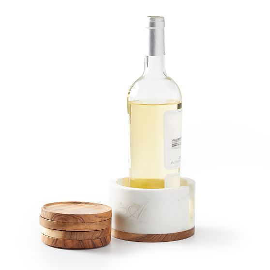 Wood and Marble Wine Coaster Set, White Marble | Mark and Graham