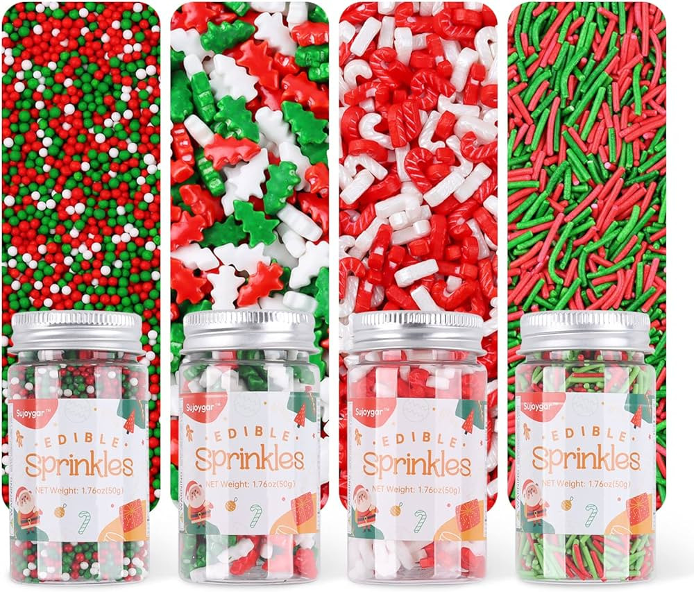 Christmas Sprinkles for Cookie Decorating, Food Grade, Christmas Sprinkles, 50g/4 bottle, Sujoyga... | Amazon (US)