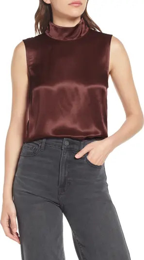 Yolie Sleeveless Mock Neck Satin Blouse | Nordstrom