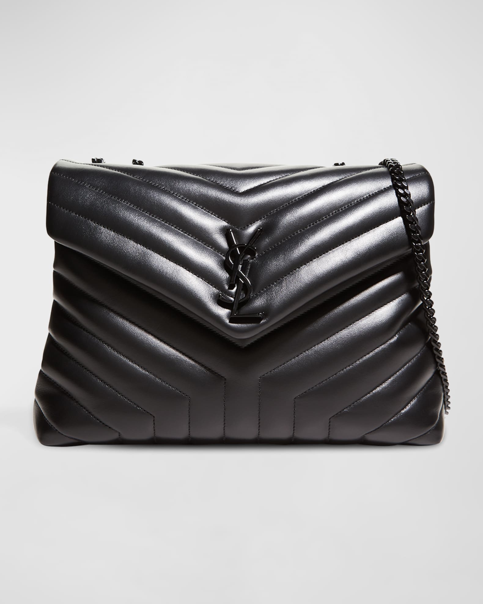 Saint Laurent Loulou Medium YSL Matelasse Calfskin Flap-Top Shoulder Bag, Matte Black Hardware | Neiman Marcus