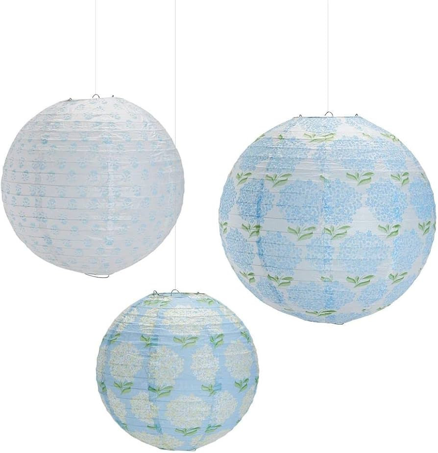 Two's Company Hydrangea Set of 3 Paper Lanterns in Gift Pack Includes 3 Sizes/Patterns | Amazon (US)