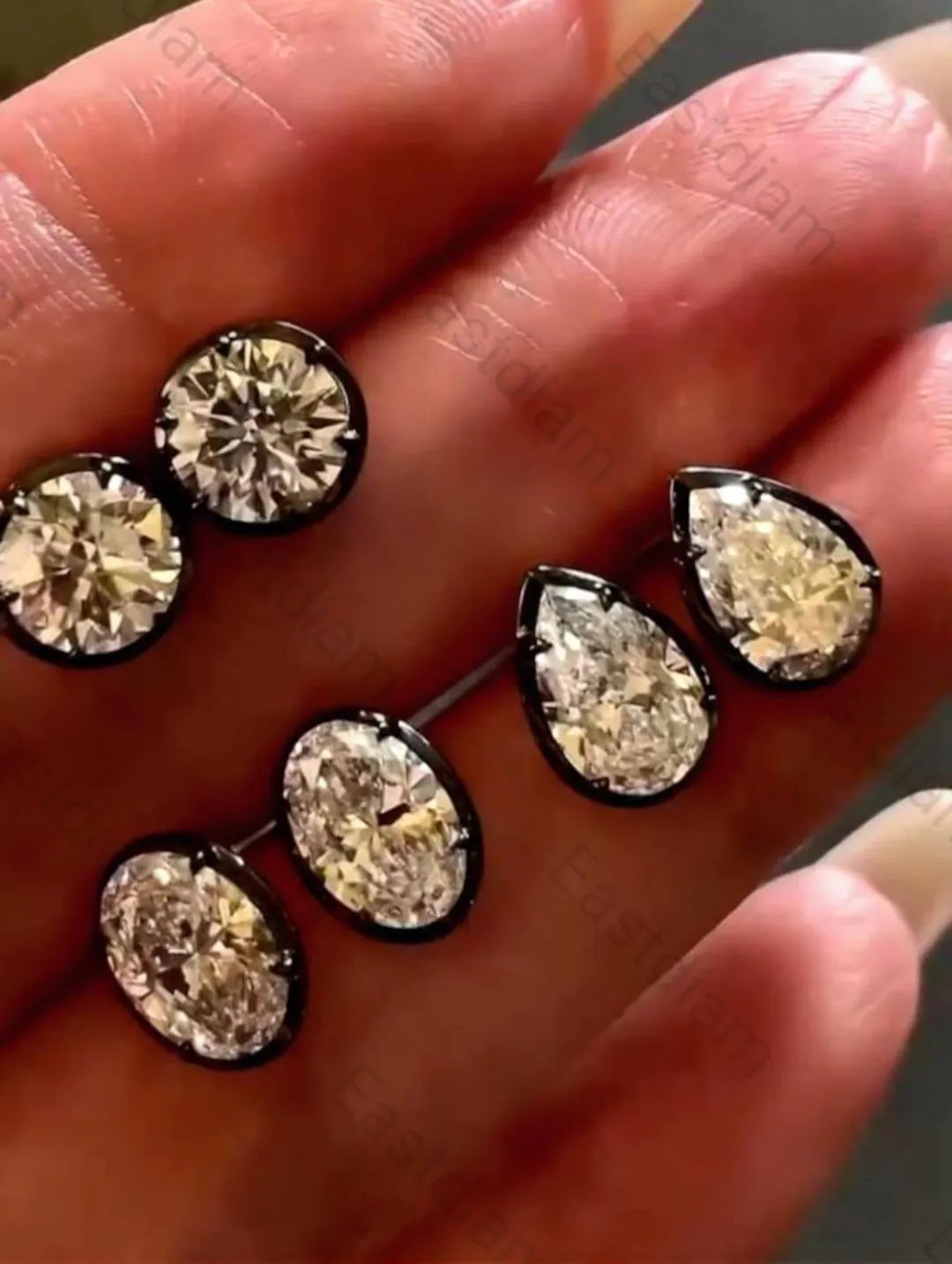 Gypset Stud Earrings Round, Oval, Pear Cut Moissanite Set In Georgian Style Stud Down Setting Bla... | Etsy (US)