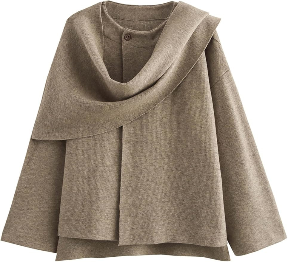 Kissonic Women's Oversized Scarf Jacket Shawl Wraps Knit Long Sleeve Button Winter Peacoat | Amazon (US)