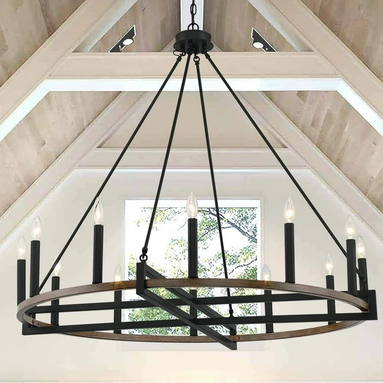 ACROMA  12-light 41In Modern Farmhouse Wagon Wheel Chandelier Weathered Walnut Adjustable | Walmart (US)