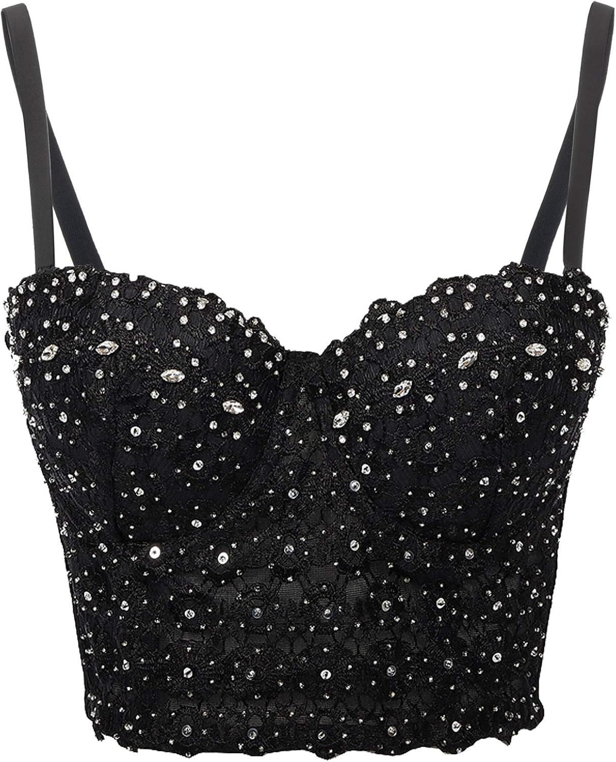 Chenyi Women's Lace Rhinestone Bustier Corset Wedding Party Crop Top Bra Vest | Amazon (US)