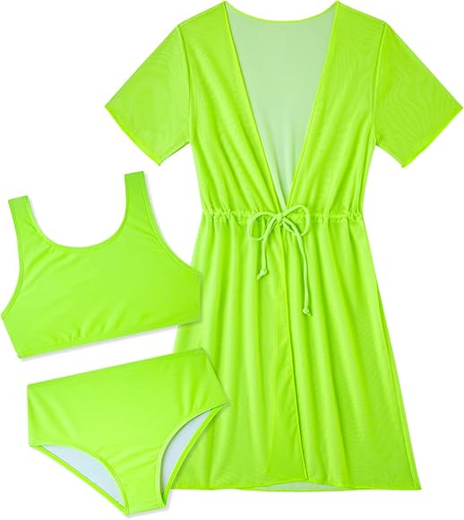 Girls 3 Piece Swimsuit Cute Bikini Bathing Suit Quick Dry Swimwear Sun Protection Cover-Up Sets 5... | Amazon (US)