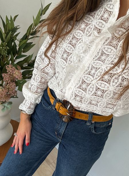 Lace detailing button up blouse (size 4) and a statement belt (size 80) and denim jeans (26) 

Business casual | button up shirt outfit | euro style | French style | Parisian style | elevated style | blouse outfit | casual chic outfit | elevated outfit ideas 

#LTKstyletip #LTKSeasonal #LTKfindsunder100