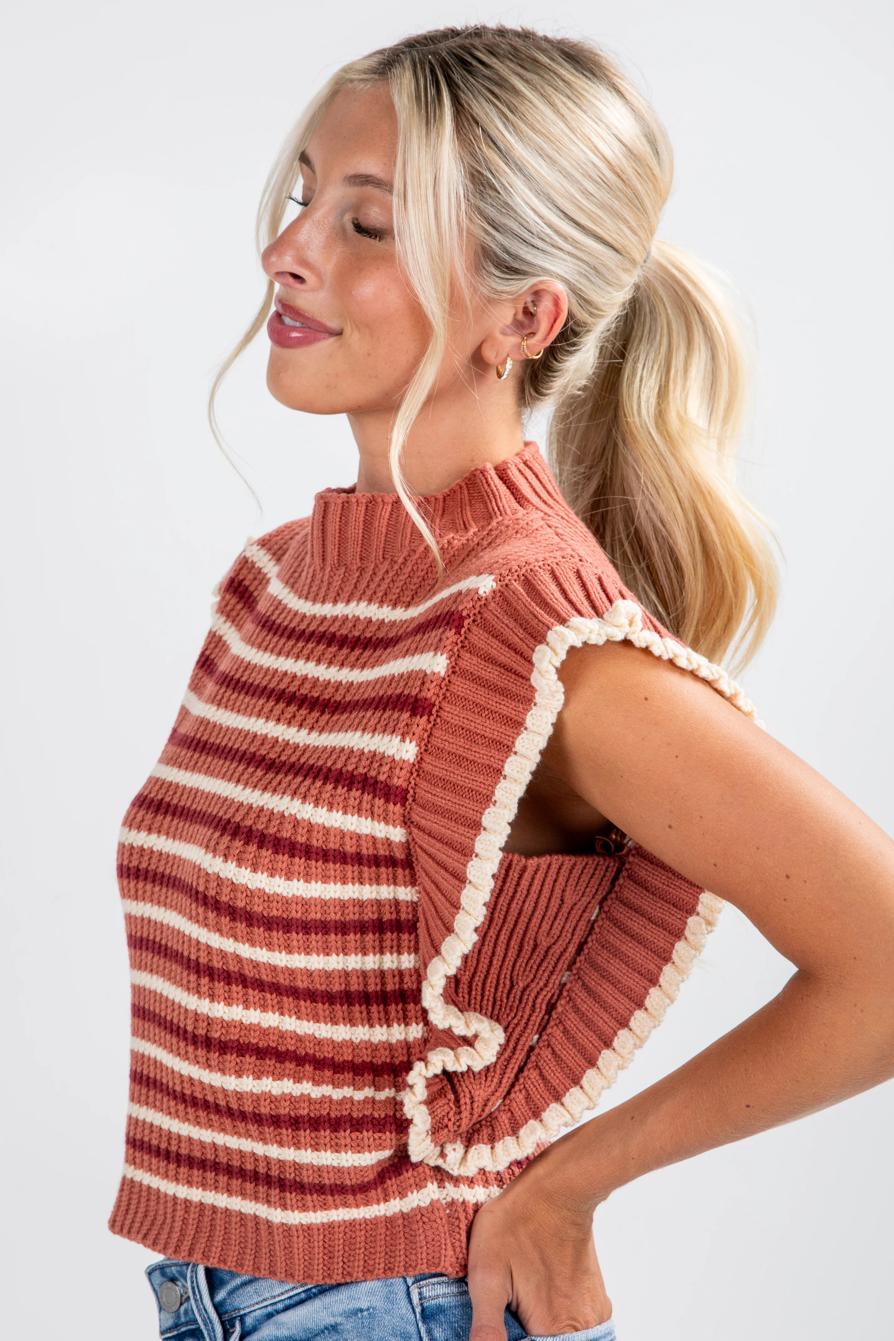 Cute Rust Striped Sweater Top | Trendy Women's Sweaters | DressUp | Dress Up