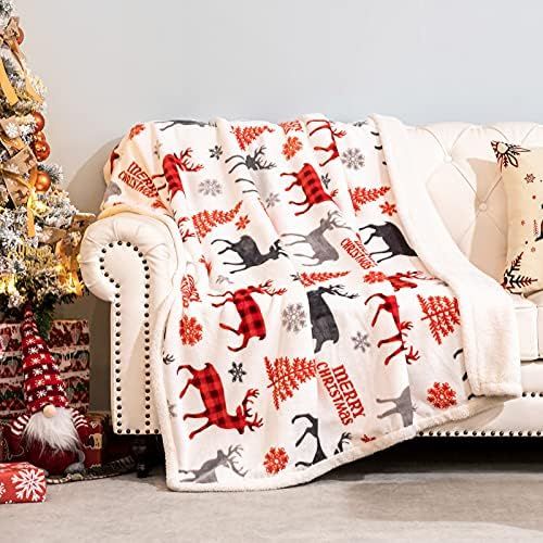 HBlife Sherpa Christmas Snowflakes&Reindeer Throw Blanket for Couch 50X60 Inches, Super Cozy Fuzz... | Amazon (US)
