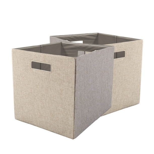 Better Homes & Gardens Fabric Cube Storage Bins (12.75" x 12.75"), Set of 2, Tan | Walmart (US)