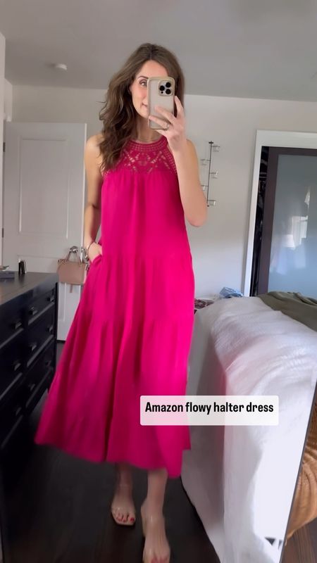 Amazon halter dress with crochet detail.
Flowy loose tiered maxi with liner. 
Love that it has pockets!

Size small

5’’8"

#LTKfindsunder100 #LTKwedding #LTKfindsunder50