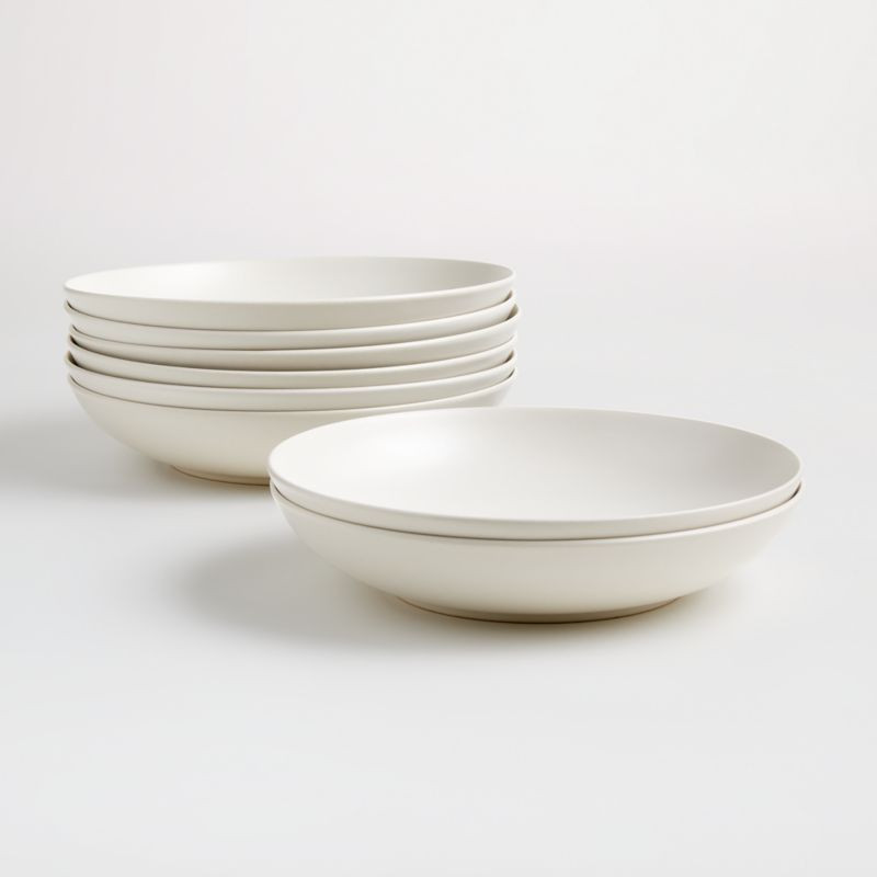 Craft 10" Linen Cream Low Bowls, Set of 8 + Reviews | Crate & Barrel | Crate & Barrel