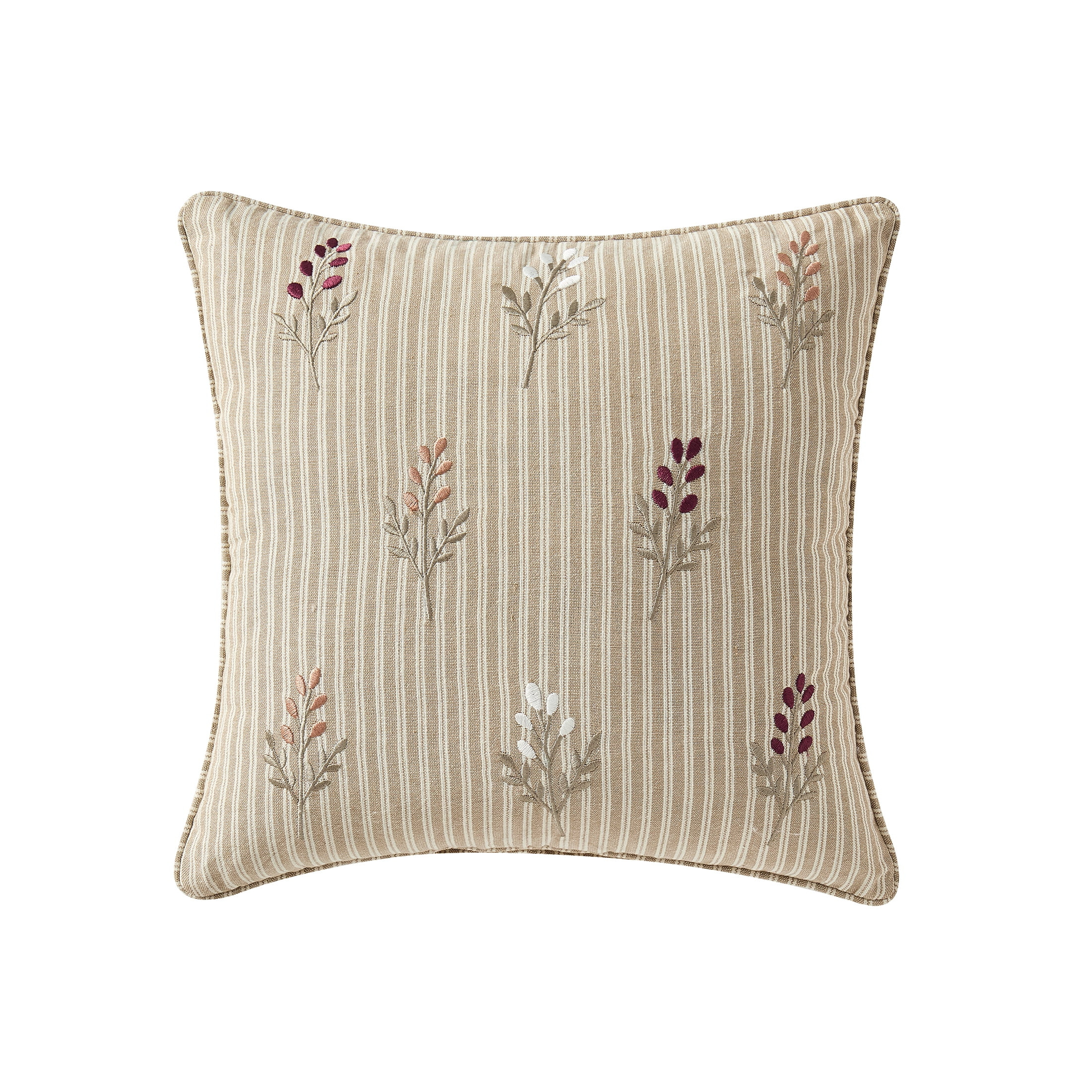 My Texas House 18" x 18" Taupe Autumn Embroidered Flowers Decorative Pillow | Walmart (US)