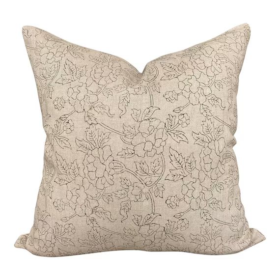 Designer Marceline in Olive Linen Pillow Cover // Green Floral | Etsy | Etsy (US)